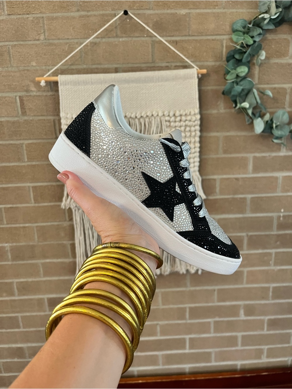 Vintage Havana Silver and Black Crystal Star Sneakers